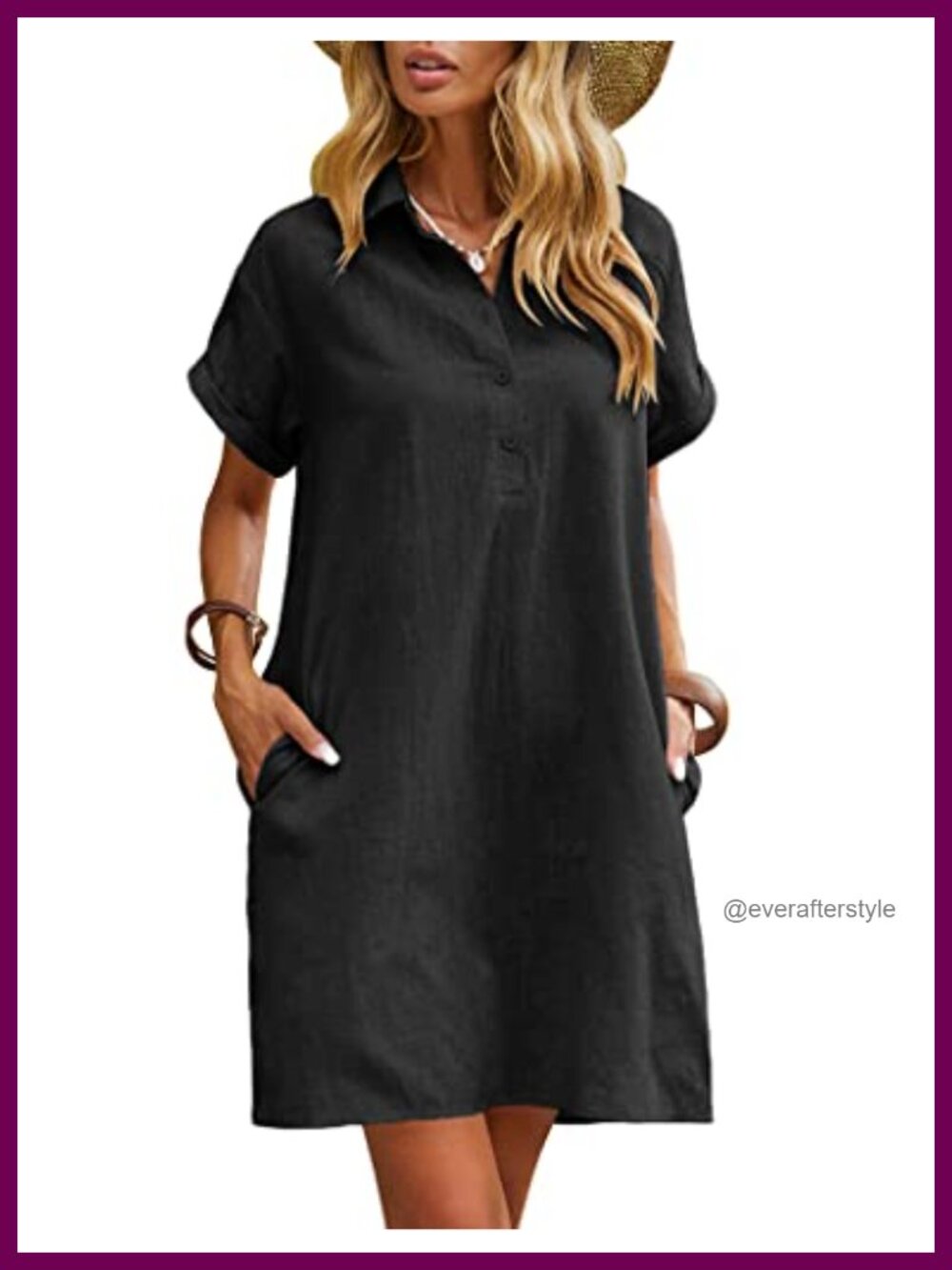 Cotton Button Down Shirt Dress with Pockets Casual Short Sleeve Summer